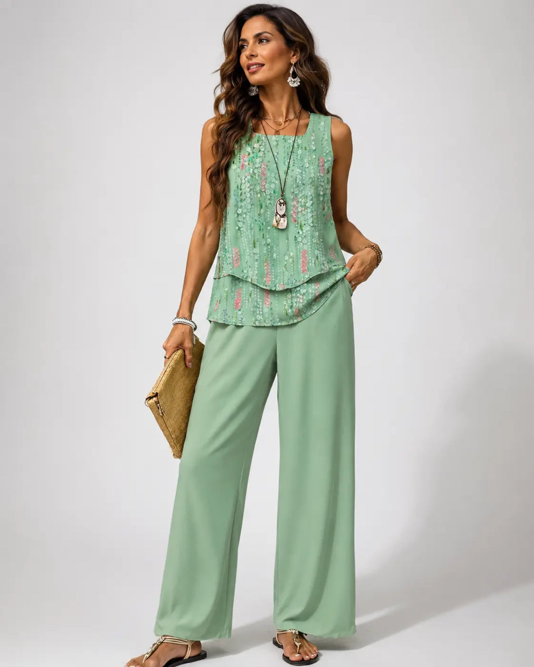 Maravillas | Coordinato Verde Menta Top a Strati e Pantalone