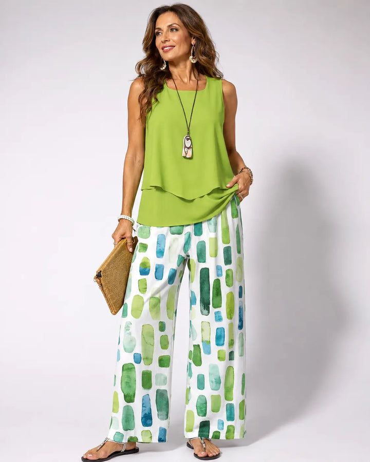 Sabina | Coordinato Top Verde e Pantalone Geometrico