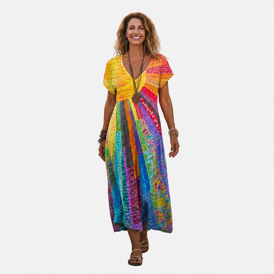Nefeli | Abito Boho con Stampa Sole