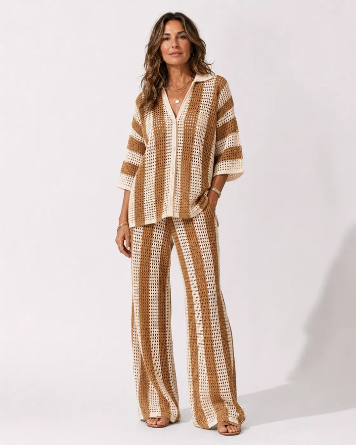 Zenaida | Coordinato Crochet a Righe Kimono e Pantalone