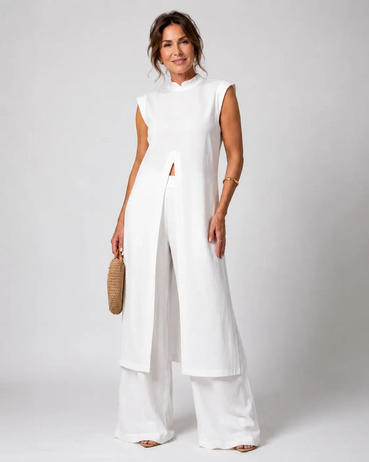 Benigna | Coordinato Bianco Tunica con Volant e Pantalone