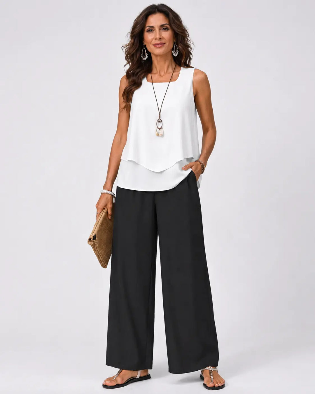 Gregoria | Coordinato Bicolore Blusa Bianca e Pantalone Nero