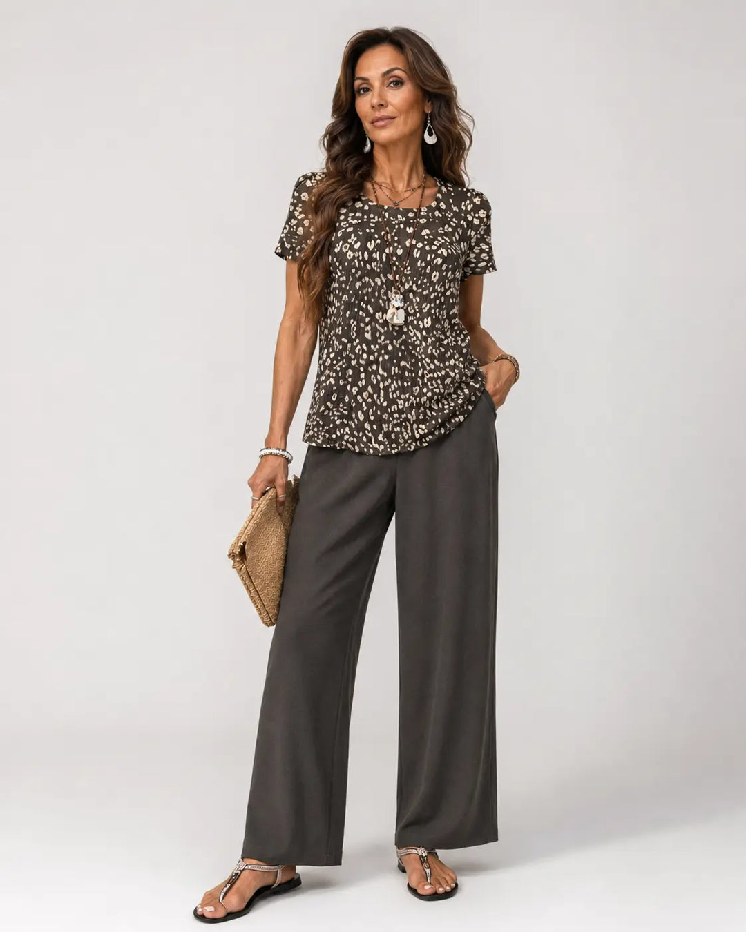 Higinia | Coordinato Animalier Top e Pantalone Ampio