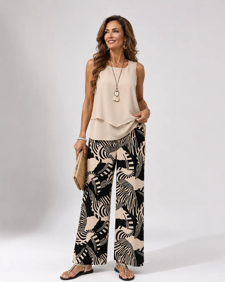 Ignacia | Coordinato Blusa Beige e Pantalone Botanico