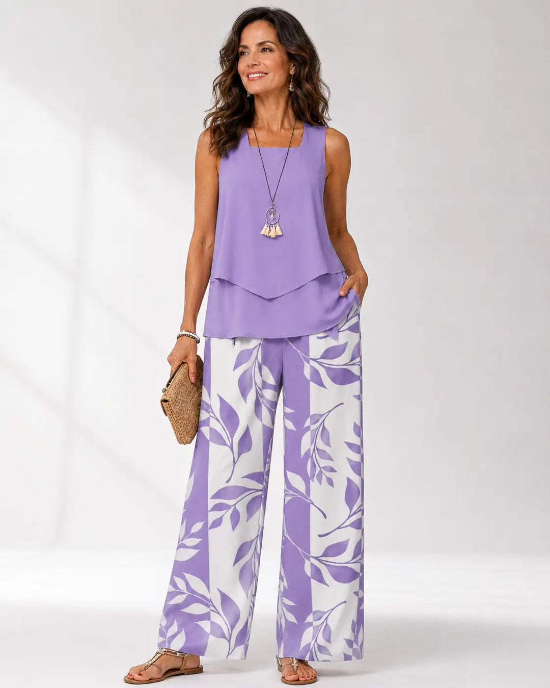 Justa | Coordinato Lilla Blusa e Pantalone Botanico