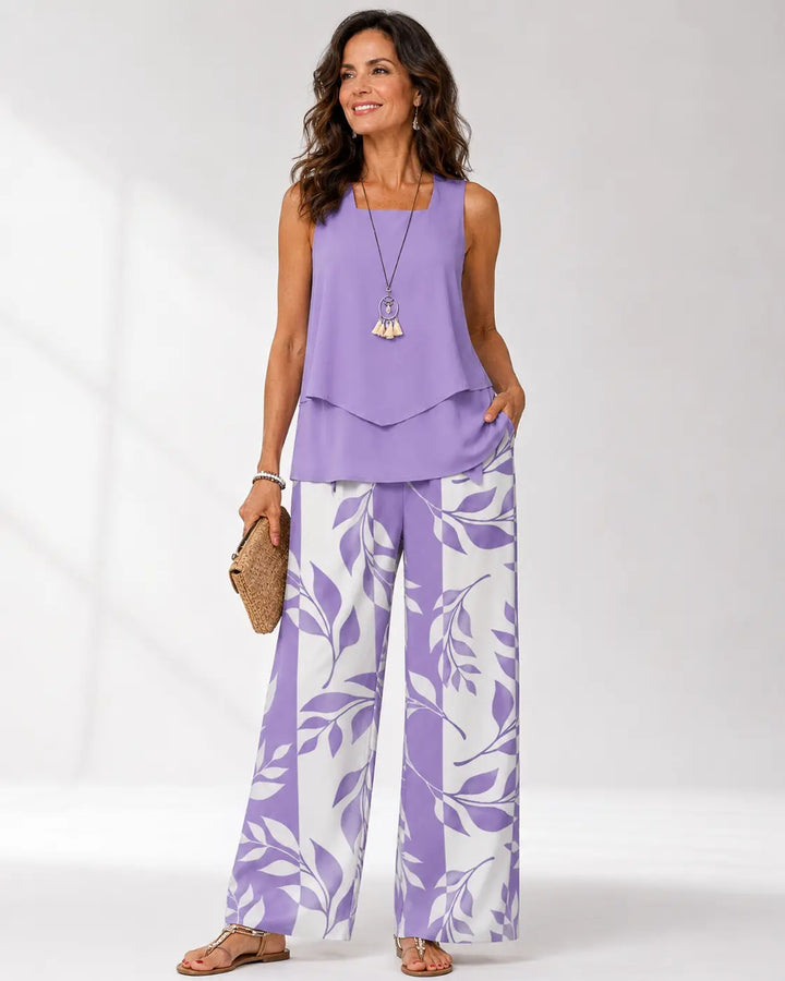 Justa | Coordinato Lilla Blusa e Pantalone Botanico