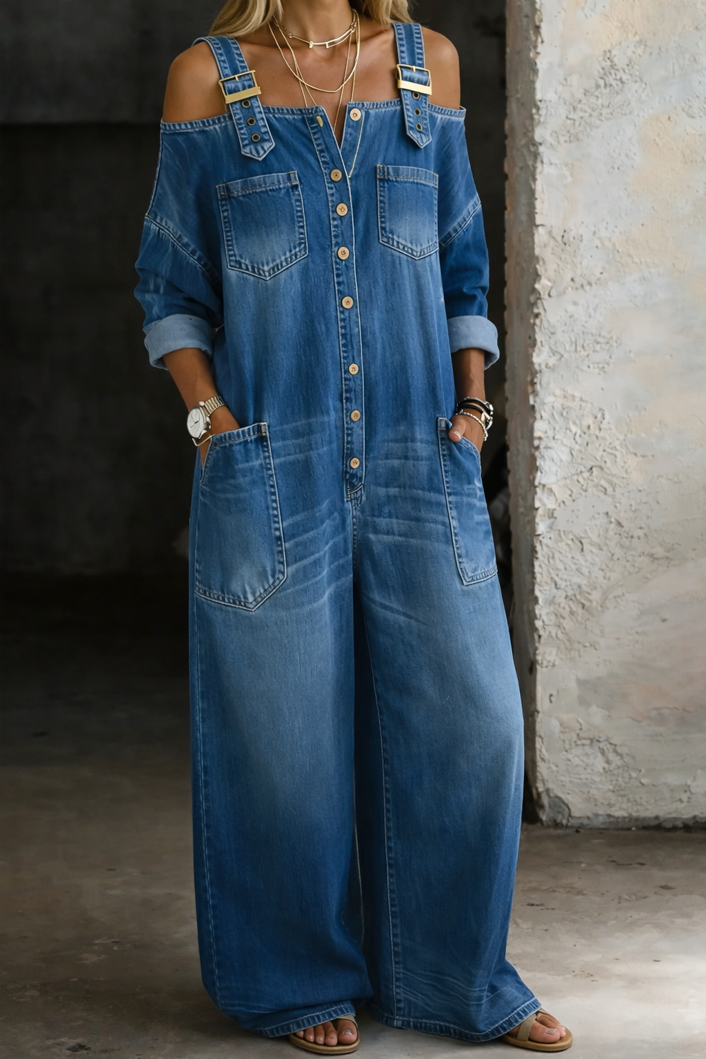 Sofia | Salopette in Denim con Spalle Scoperte
