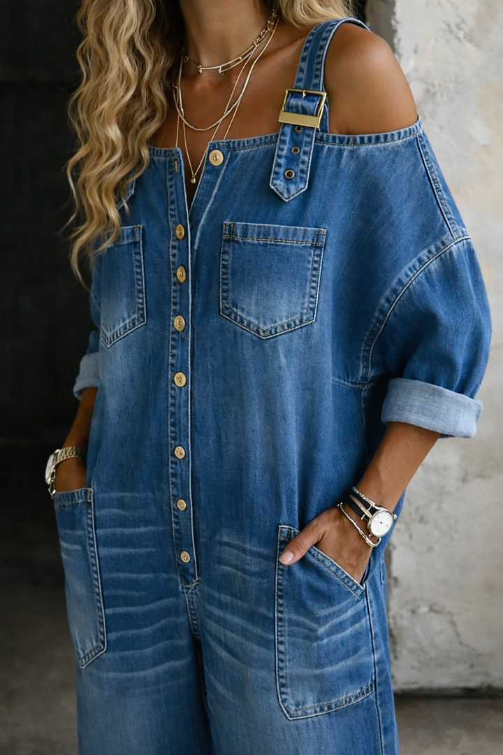 Sofia | Salopette in Denim con Spalle Scoperte