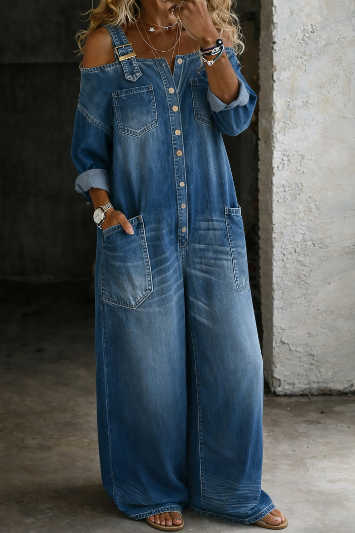 Sofia | Salopette in Denim con Spalle Scoperte