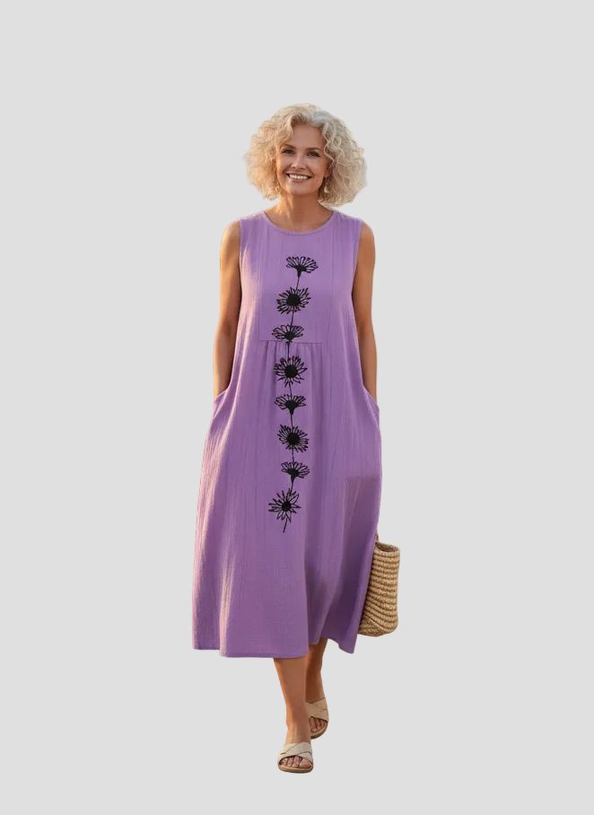 Fani | Abito Midi Fiori Viola