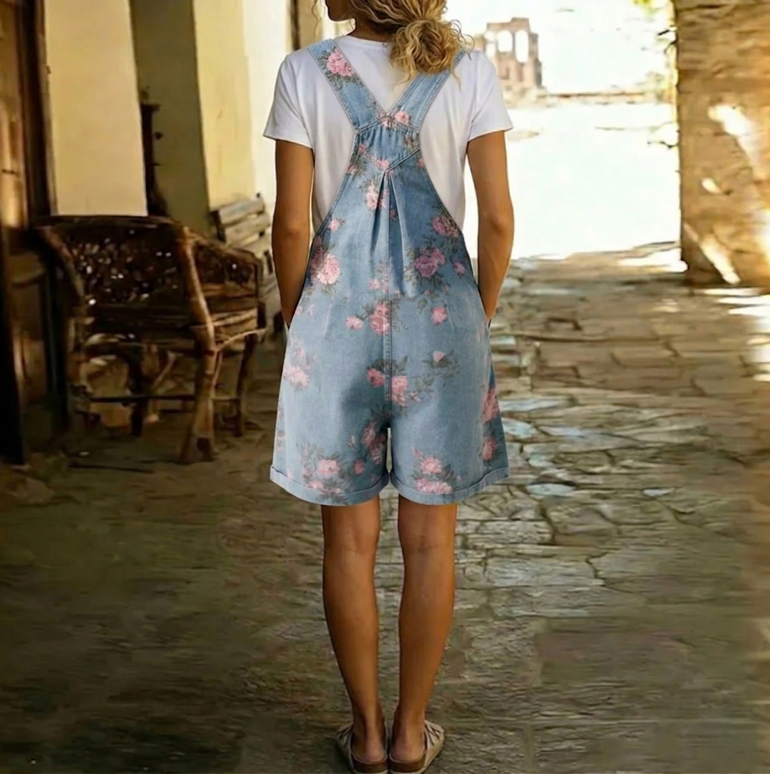 Judy | Giacca Salopette Vintage in Denim Effetto Cotone a Fiori