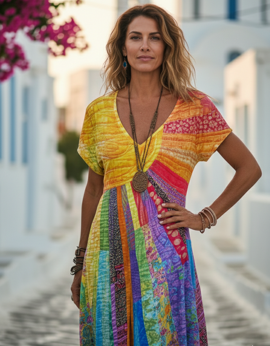 Nefeli | Abito Boho con Stampa Sole