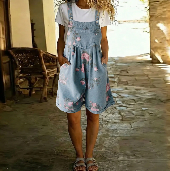 Judy | Giacca Salopette Vintage in Denim Effetto Cotone a Fiori