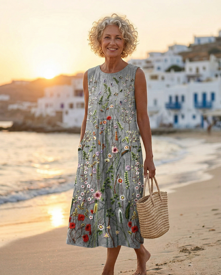 Talia | Abito Midi Fiori di Campo