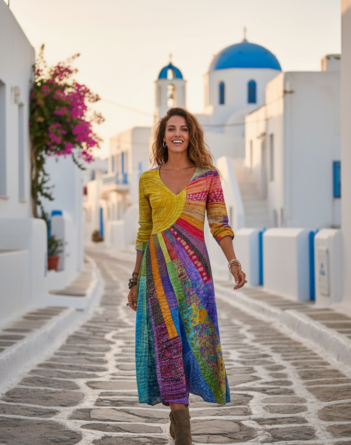 Nefeli | Abito Boho con Stampa Sole