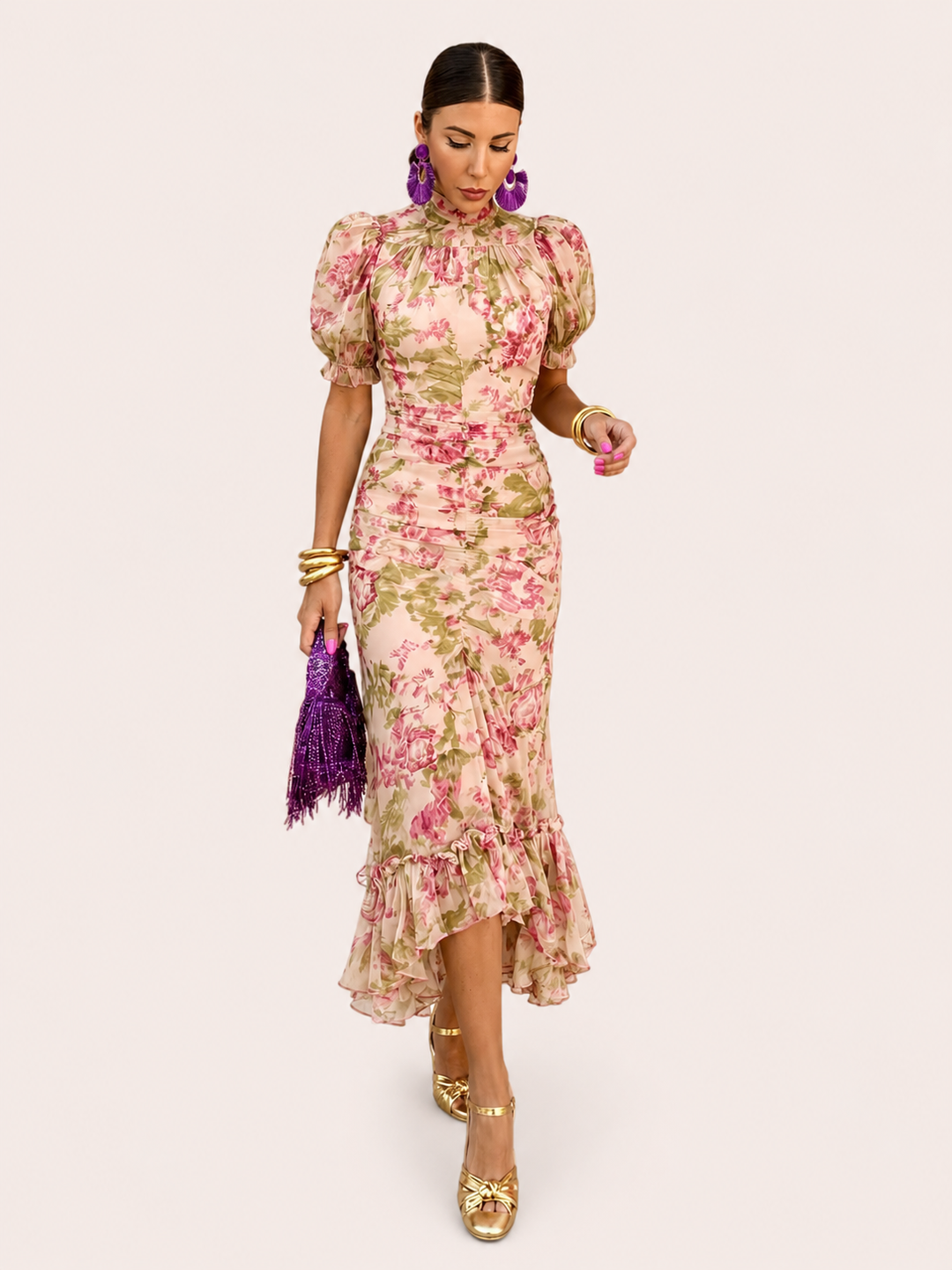 Mae | Abito Lungo Vintage con Stampa di Rose