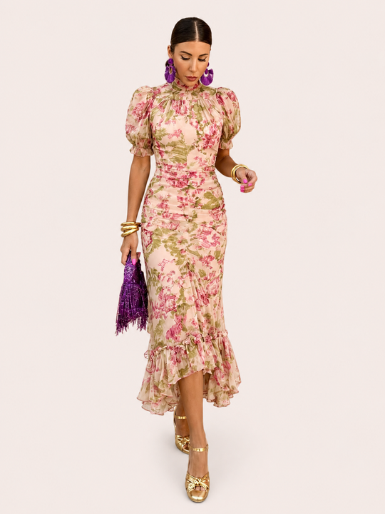 Mae | Abito Lungo Vintage con Stampa di Rose