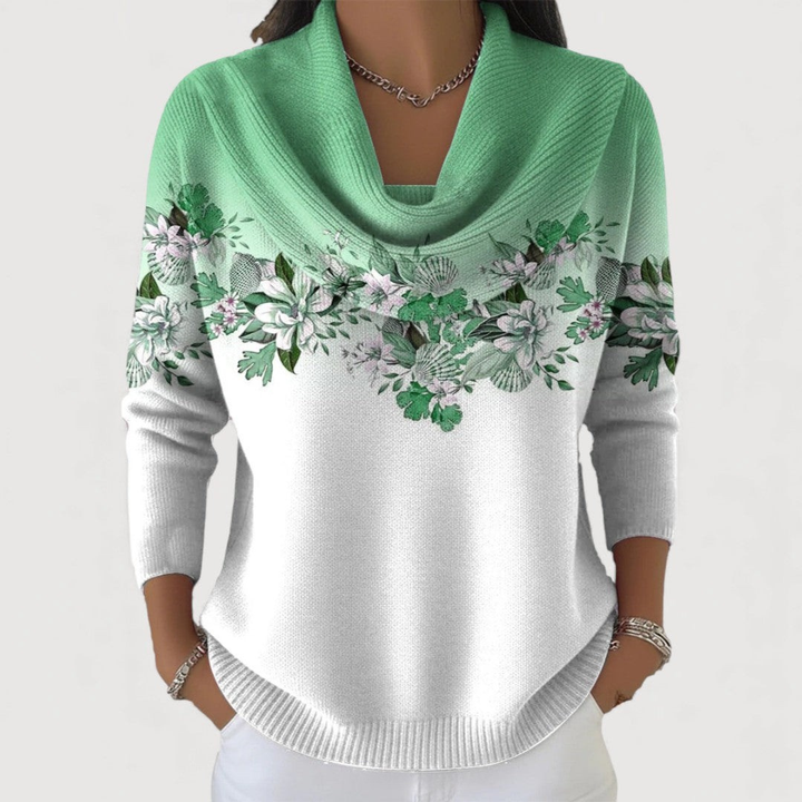 Matilde | Maglia floreale con collo morbido e drappeggiato