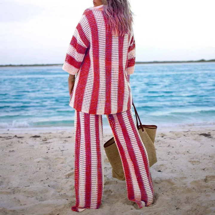 Zenaida | Coordinato Crochet a Righe Kimono e Pantalone