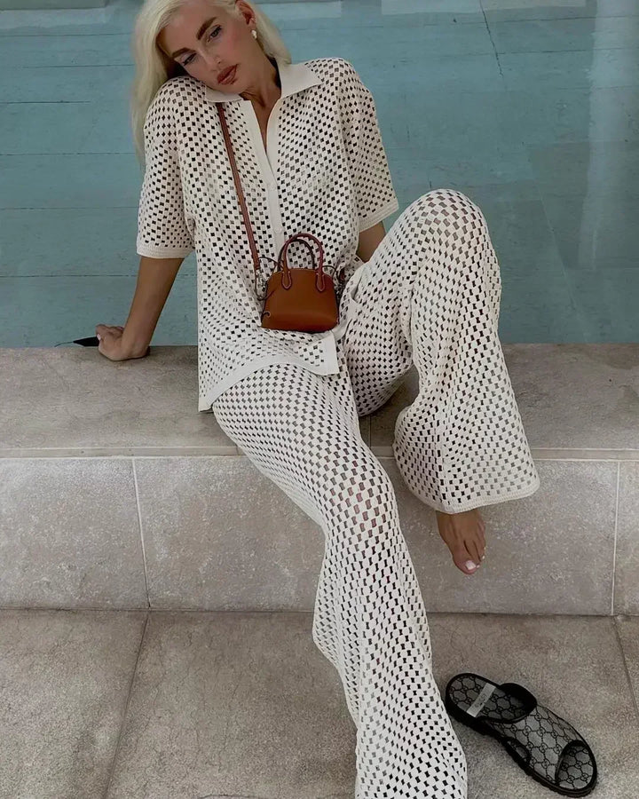 Zenaida | Coordinato Crochet a Righe Kimono e Pantalone