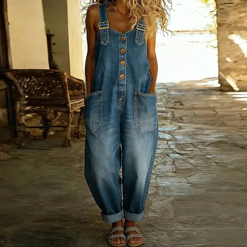 Mae | Salopette Vintage in Denim di Cotone con Bretelle Regolabili