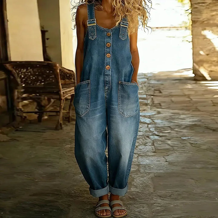 Mae | Salopette Vintage in Denim di Cotone con Bretelle Regolabili