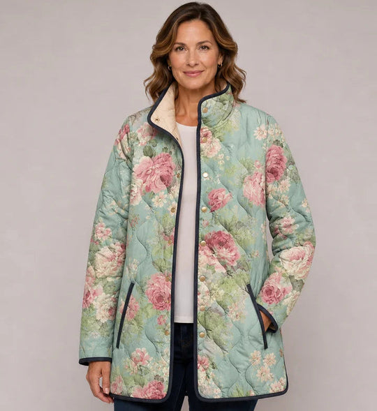 Ambra | Giacca Trapuntata Verde Menta con Grandi Fiori - immagine 1