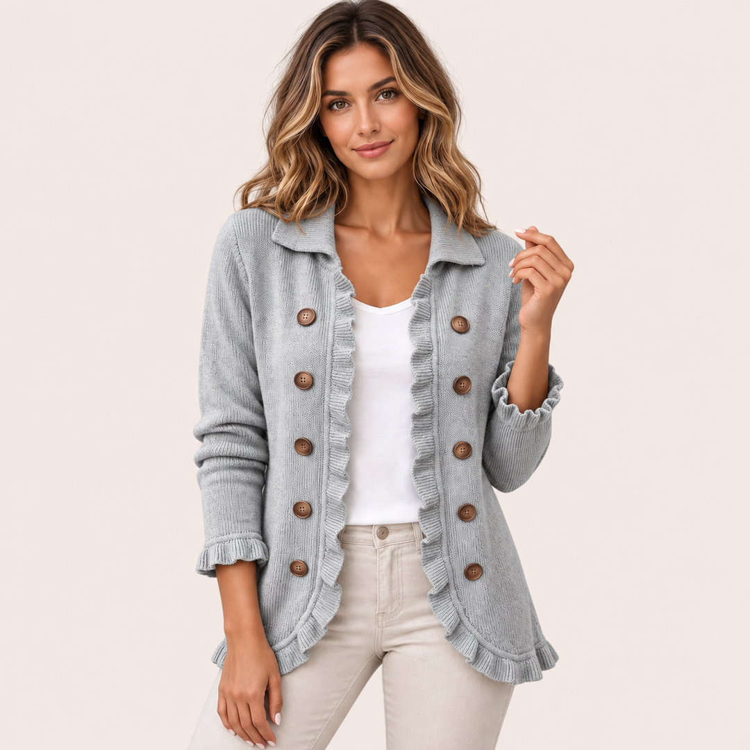 Angelina | Giacca in Maglia Grigio Melange con Volant - vista frontale