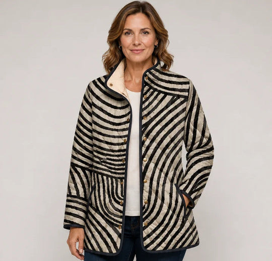 Anita | Giacca Trapuntata a Righe Nere e Beige - immagine 1