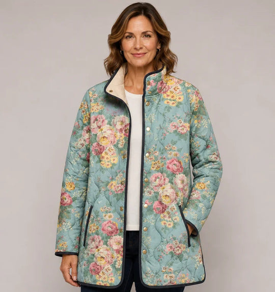 Arianna | Giacca Trapuntata Verde Menta con Motivo a Rose - immagine 1