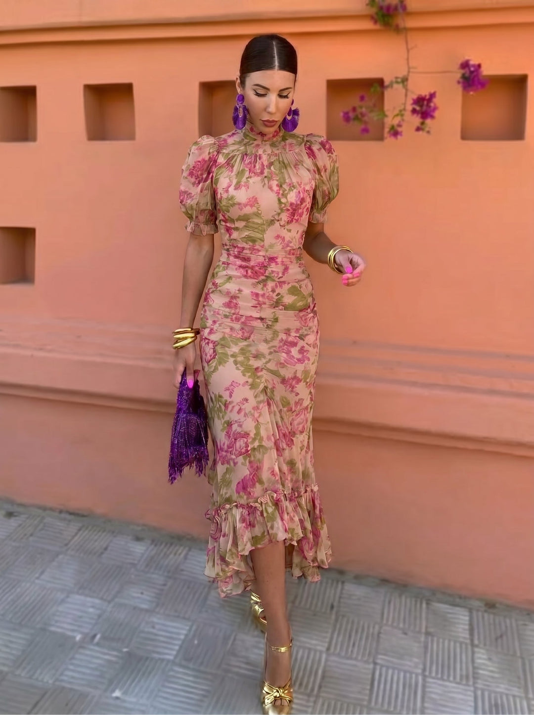 Mae | Abito Lungo Vintage con Stampa di Rose