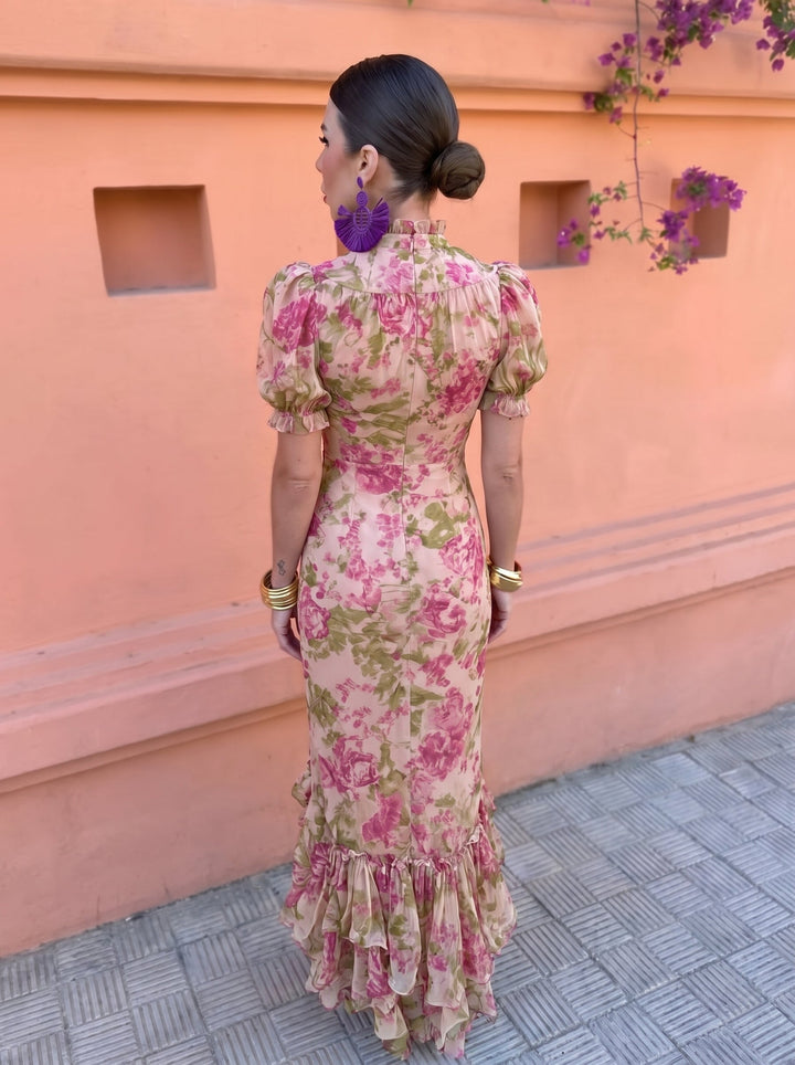 Mae | Abito Lungo Vintage con Stampa di Rose
