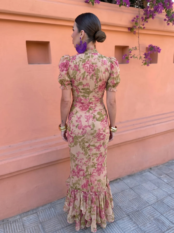 Mae | Abito Lungo Vintage con Stampa di Rose