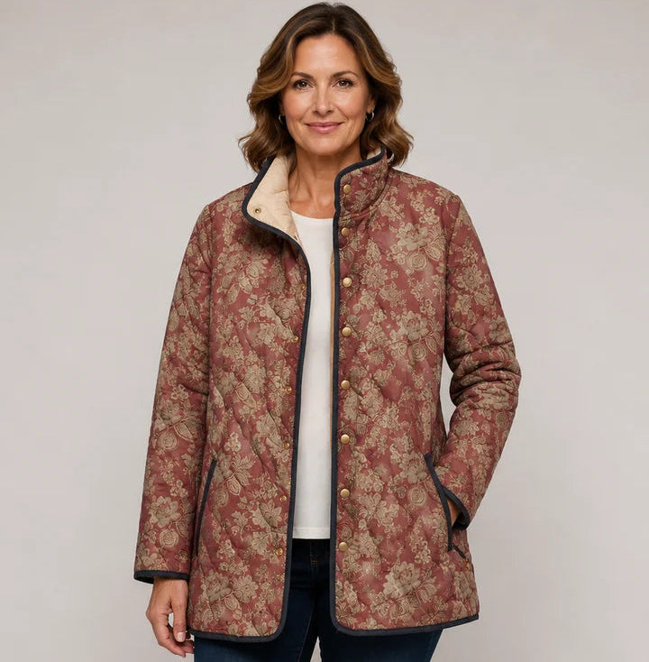 Camilla | Giacca Trapuntata Bordeaux con Motivo Floreale - immagine 1