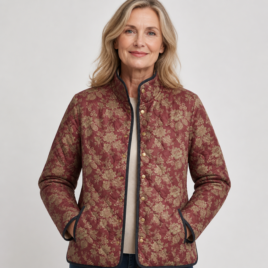 Camilla | Giacca Trapuntata Bordeaux con Motivo Floreale - immagine 3