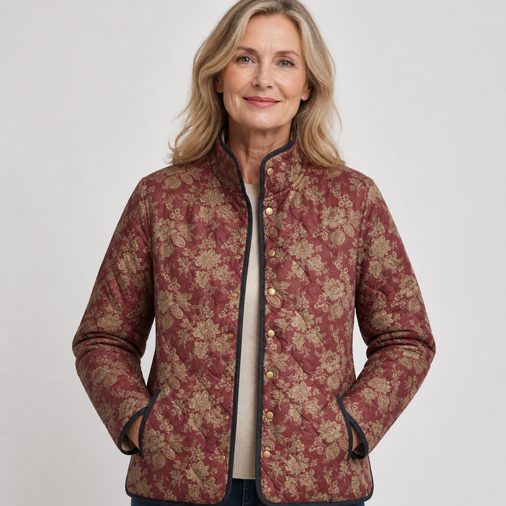 Camilla | Giacca Trapuntata Bordeaux con Motivo Floreale - immagine 3