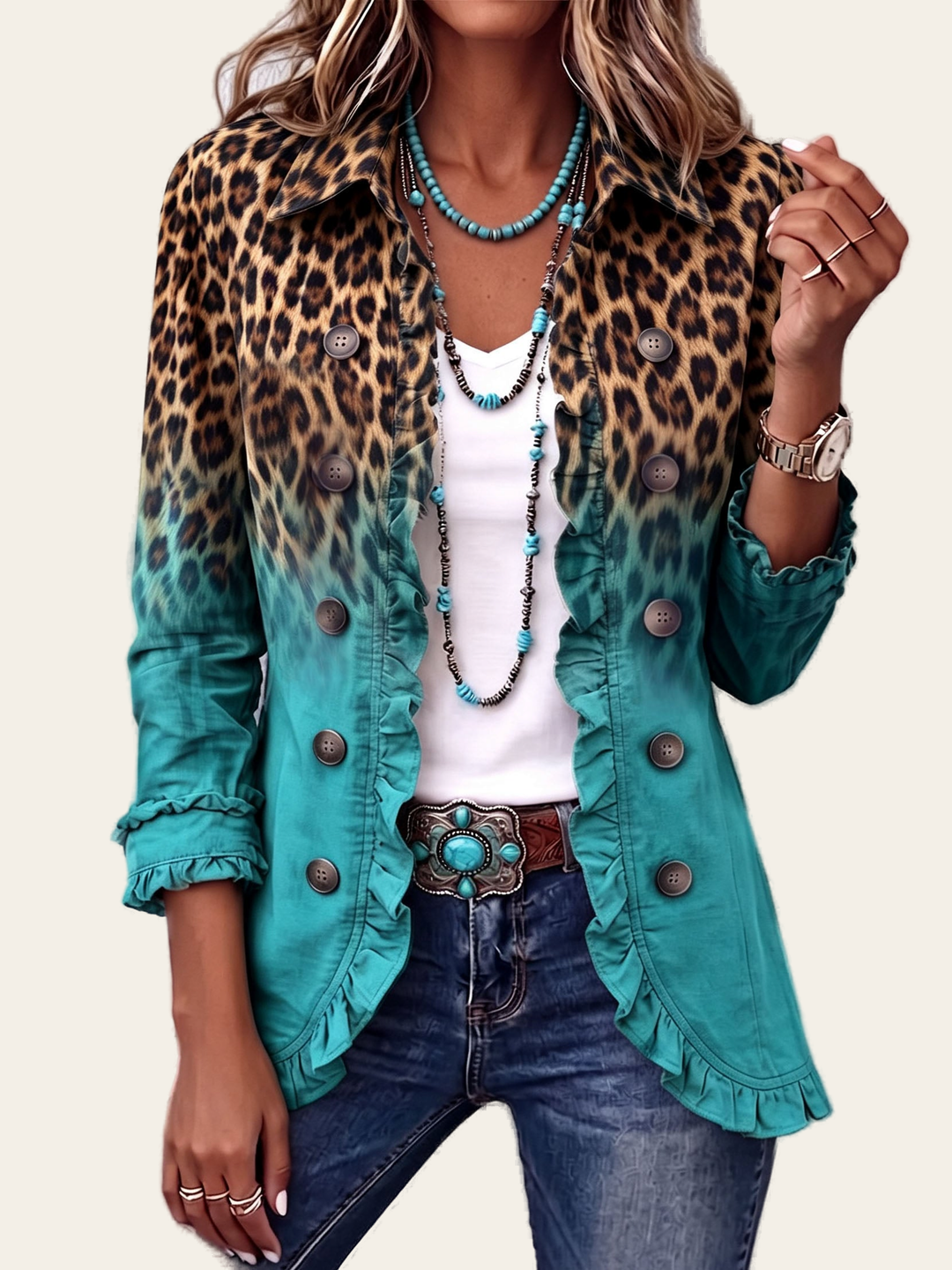 Cassandre | Blazer Leopardato con Volant - immagine principale