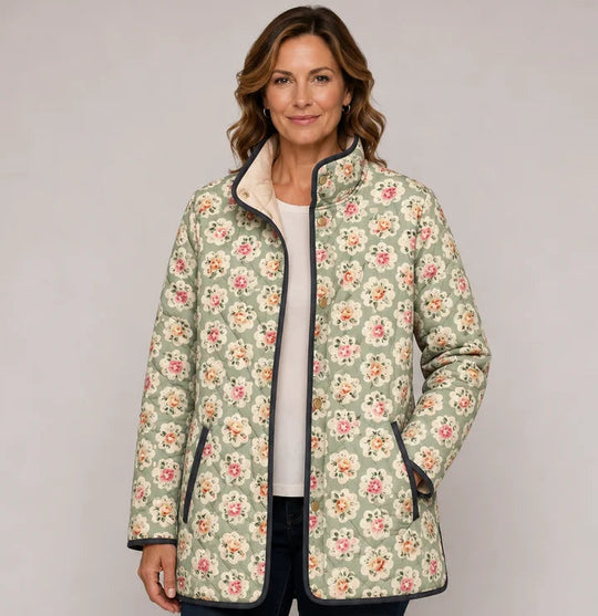 Cinzia | Giacca Trapuntata Verde Salvia con Motivo a Rose - immagine 1