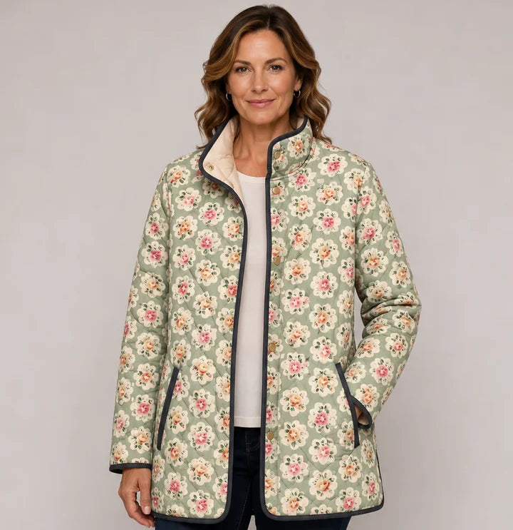 Cinzia | Giacca Trapuntata Verde Salvia con Motivo a Rose - immagine 1