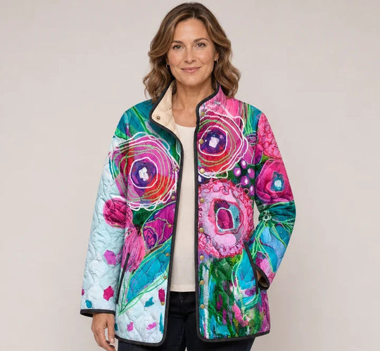 Elisa | Giacca Trapuntata Multicolore con Grandi Fiori - immagine 1