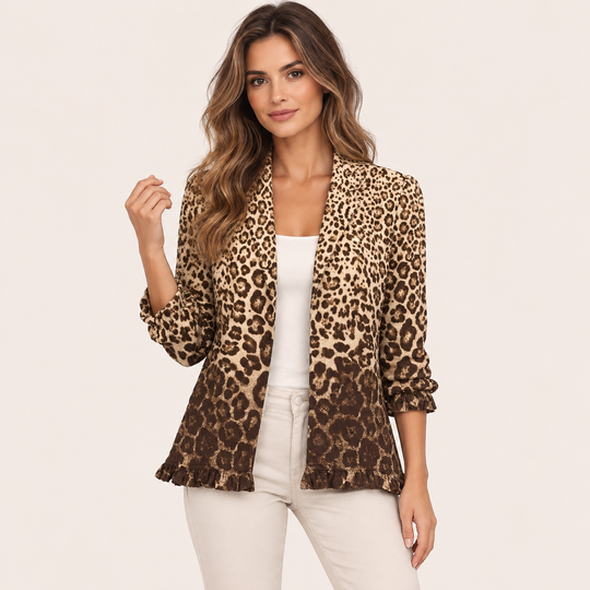 Gina | Giacca Leopardo con Volant - vista frontale