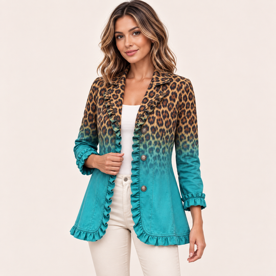 Giuseppina | Blazer Leopardo Sfumato con Volant - vista frontale