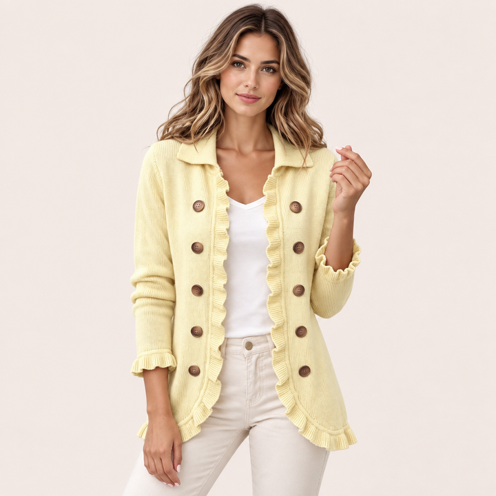 Grazia | Giacca in Maglia Crema con Volant - vista frontale