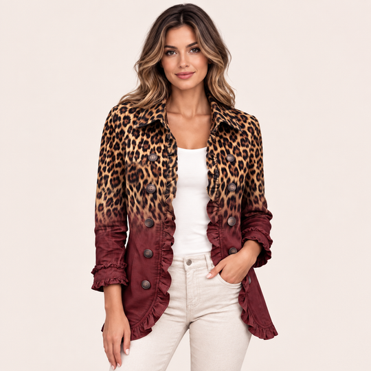 Immacolata | Blazer Leopardo Bordeaux con Volant - vista frontale