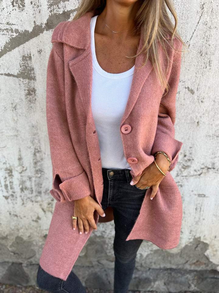 Milena – Cappotto Lungo Casual in Lana con Revers e Chiusura Monopetto