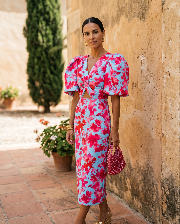 Carla | Abito Midi con Maniche Plissettate