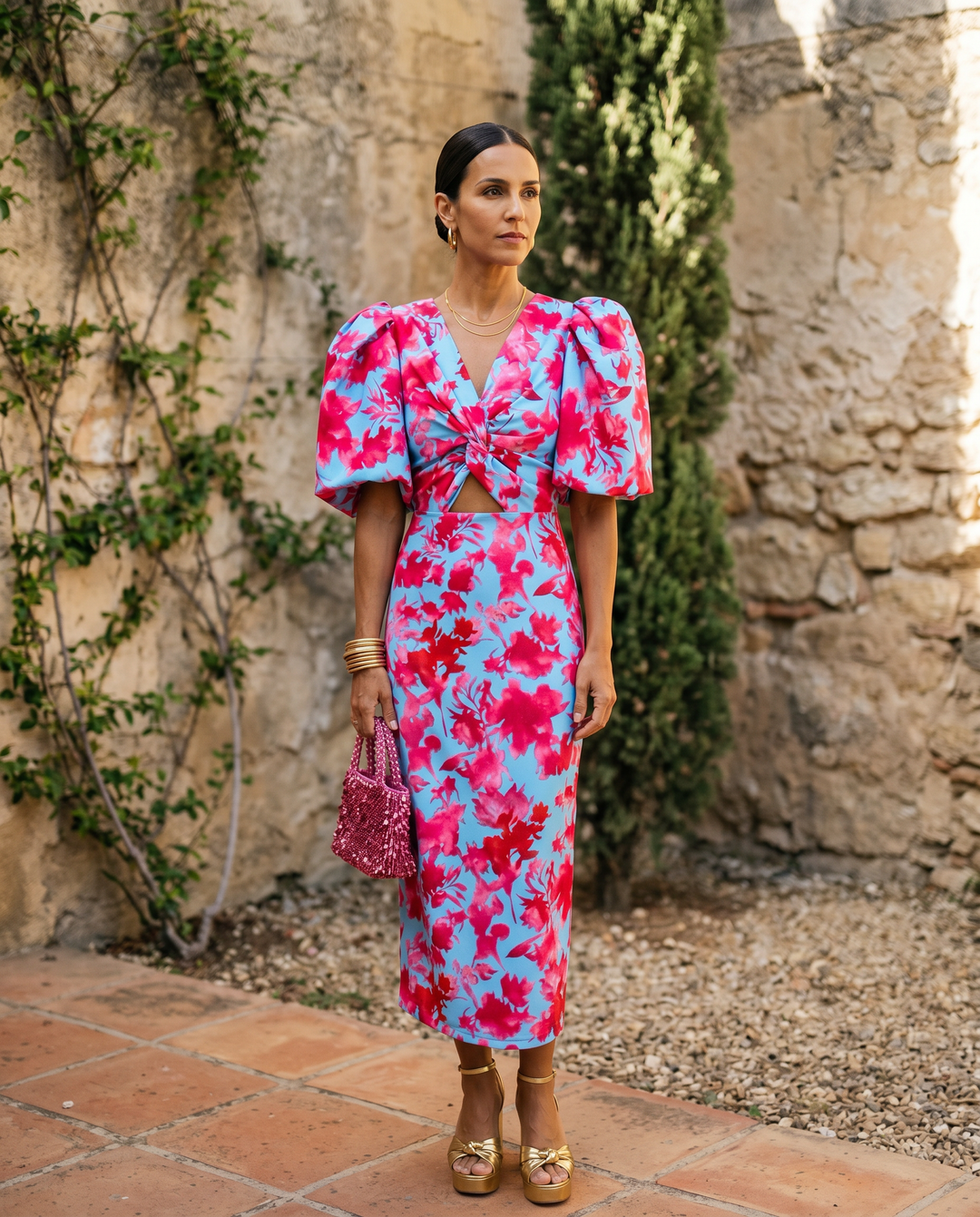 Carla | Abito Midi con Maniche Plissettate