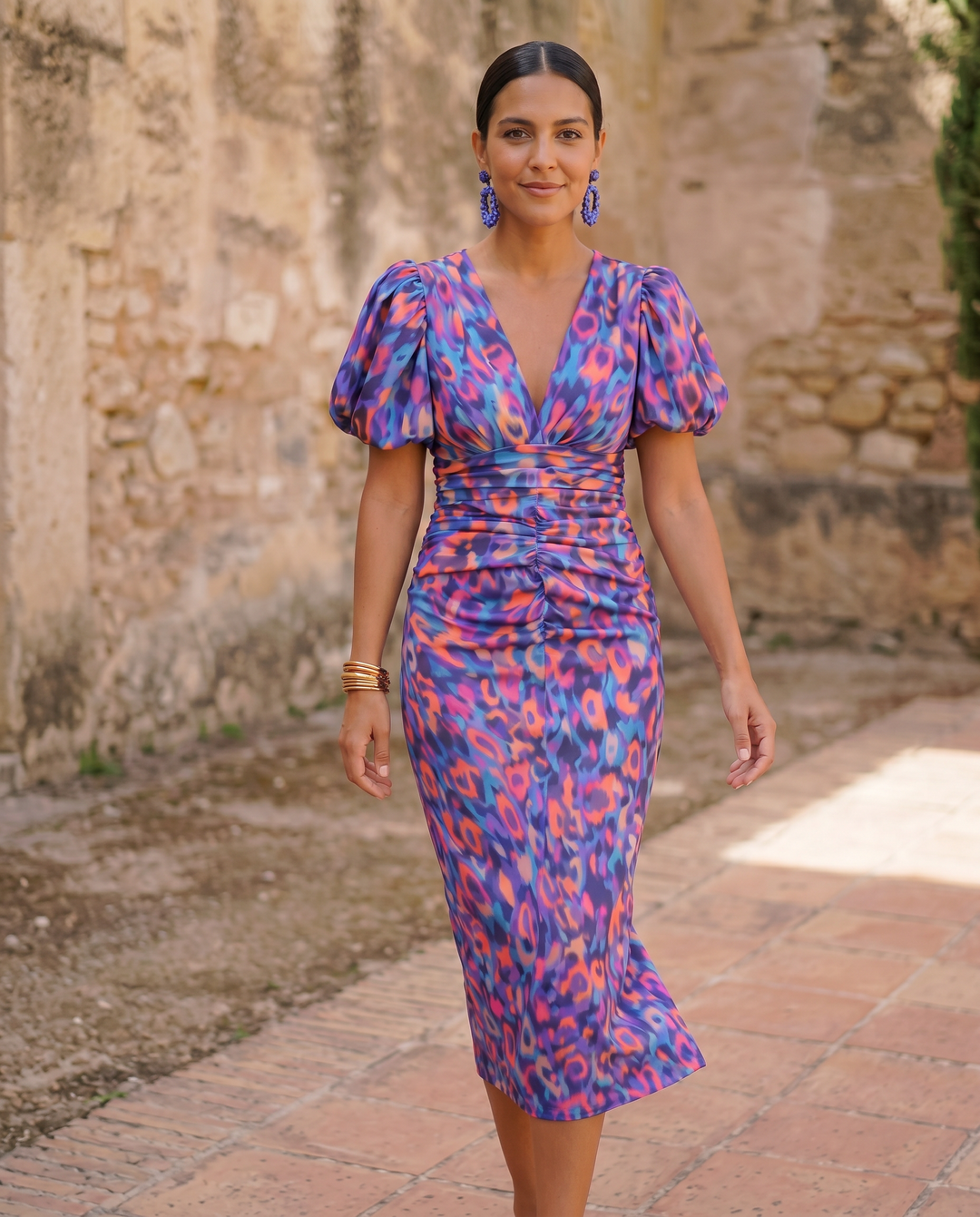 Carla | Abito Midi con Maniche Plissettate