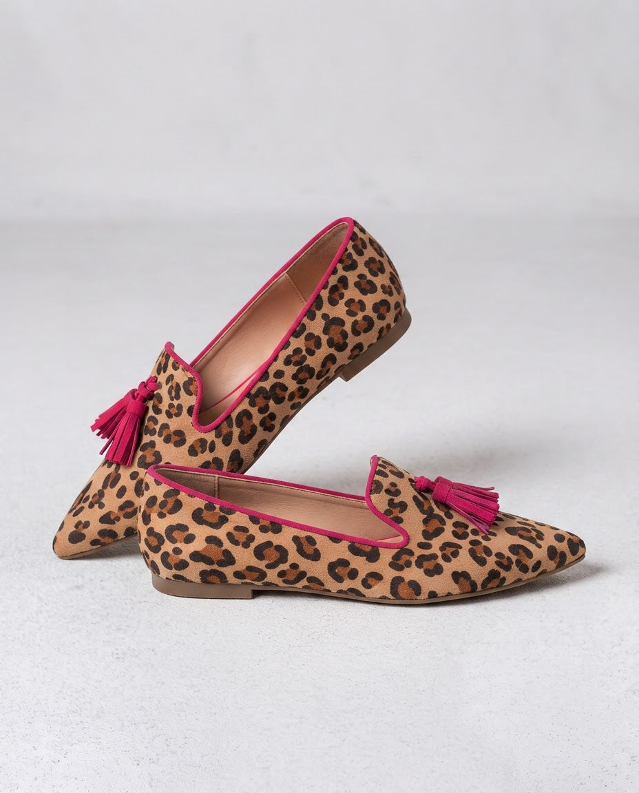 Mocassino Ginevra — Leopardo Scamosciato, Nappine Fucsia - immagine 3