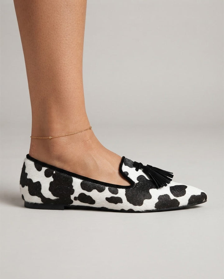Mocassino Ginevra — Mucca Bianco e Nero, Nappine Nere - immagine 3